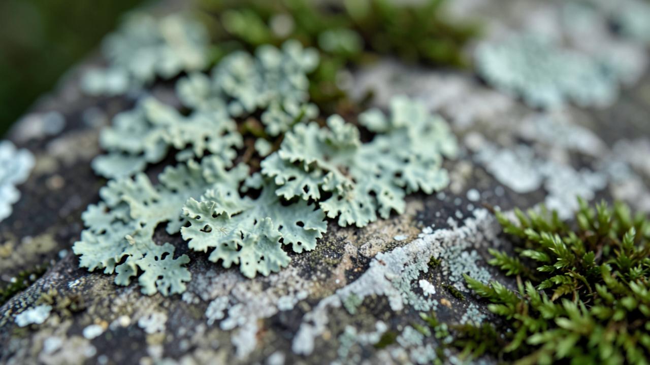 Lichen and moss growing on a forest stone